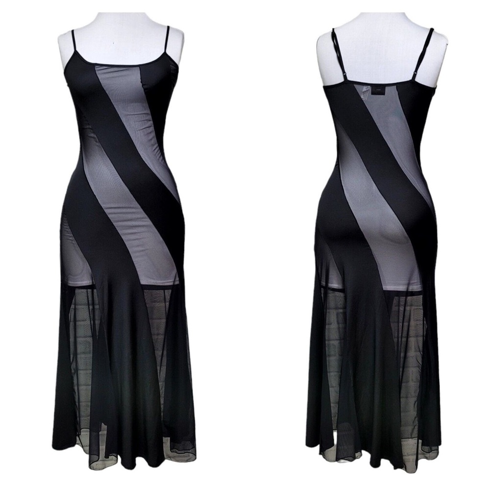 Frederick’s of Hollywood Sheer Long Black Panel Slip Dress